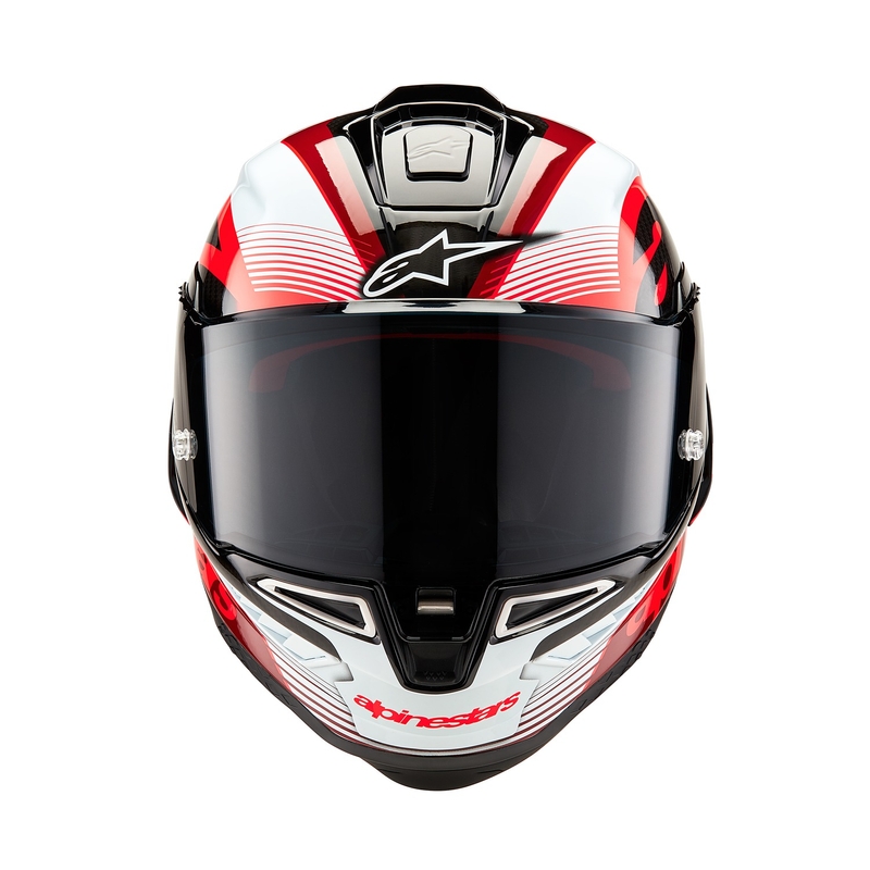 Czerwono-biały integralny kask motocyklowy Alpinestars Supertech R-10 Team 2024 z włókna węglowego