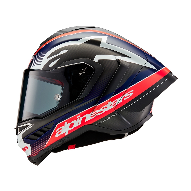 Kask motocyklowy integralny Alpinestars Supertech R-10 Team carbon fluo czerwono-niebiesko-biały mat
