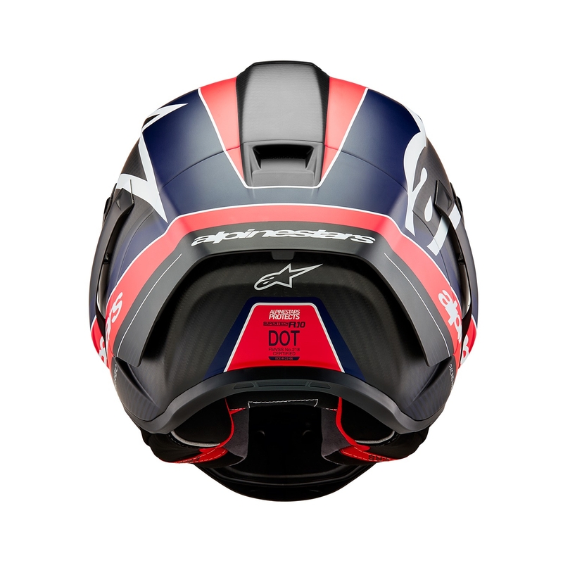 Kask motocyklowy integralny Alpinestars Supertech R-10 Team carbon fluo czerwono-niebiesko-biały mat
