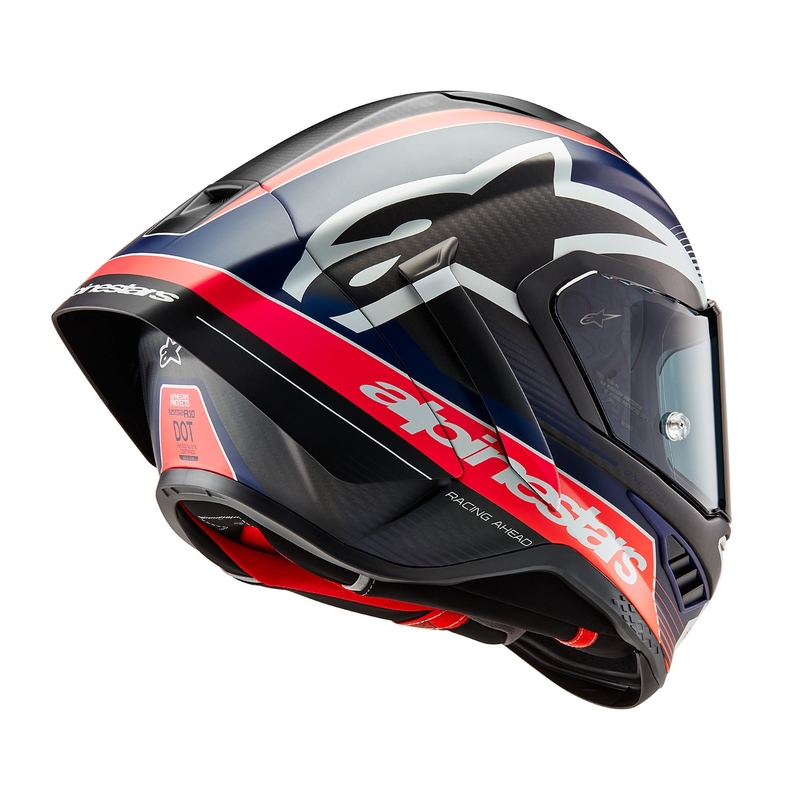Kask motocyklowy integralny Alpinestars Supertech R-10 Team carbon fluo czerwono-niebiesko-biały mat