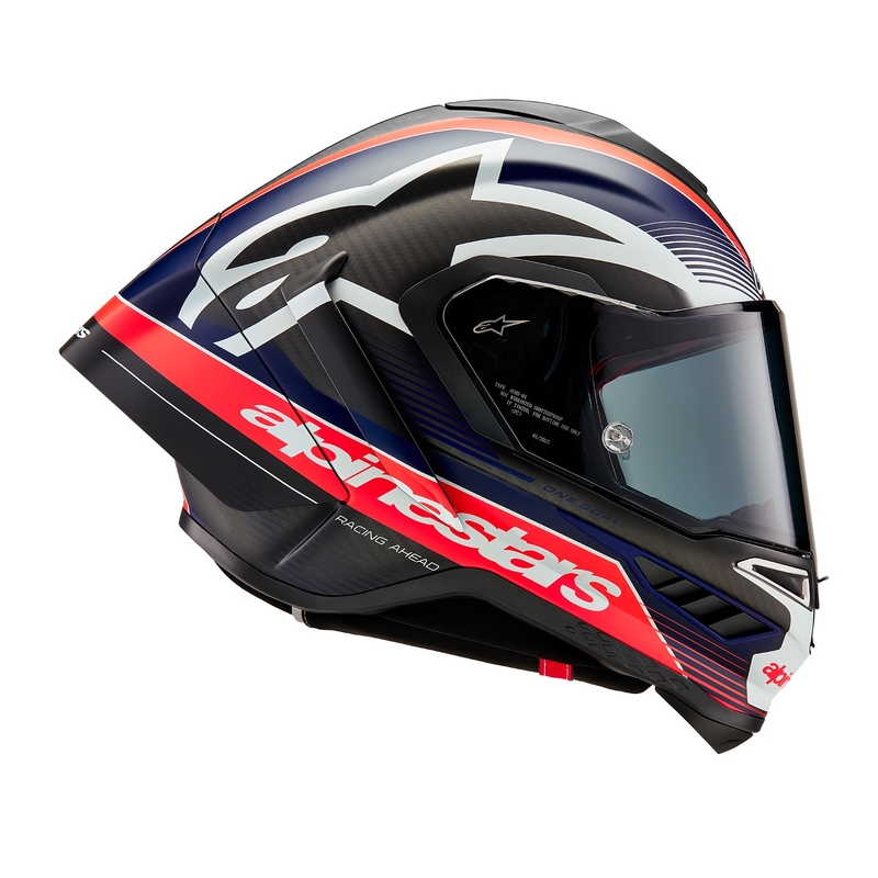 Kask motocyklowy integralny Alpinestars Supertech R-10 Team carbon fluo czerwono-niebiesko-biały mat