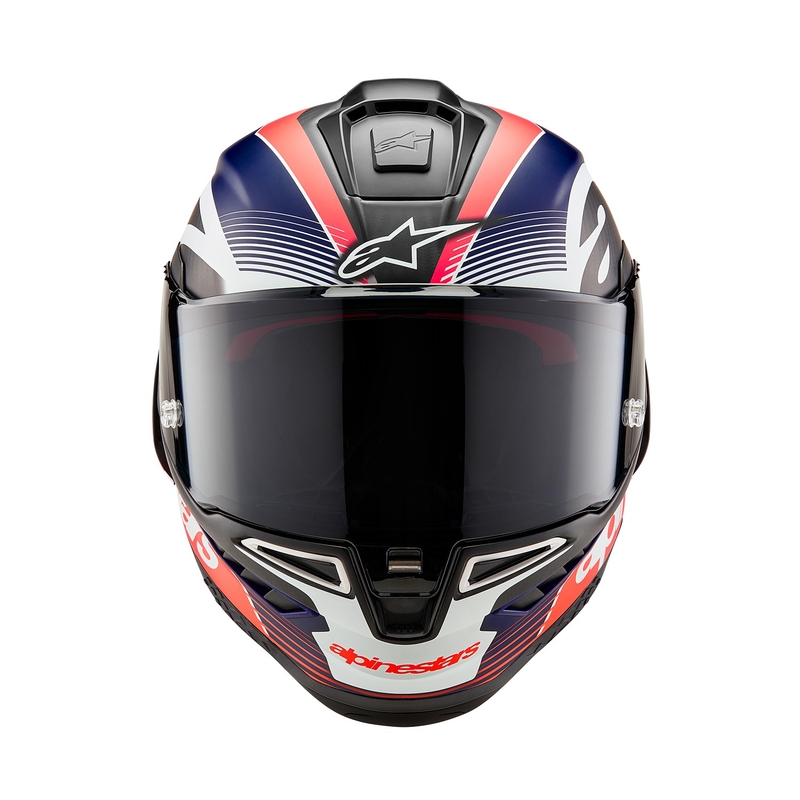 Kask motocyklowy integralny Alpinestars Supertech R-10 Team carbon fluo czerwono-niebiesko-biały mat