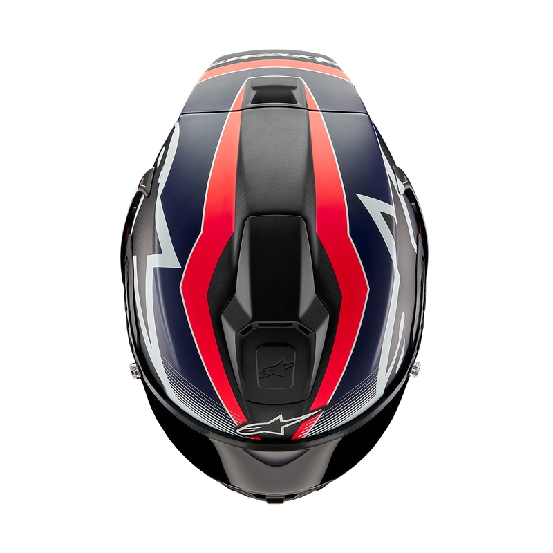 Kask motocyklowy integralny Alpinestars Supertech R-10 Team carbon fluo czerwono-niebiesko-biały mat