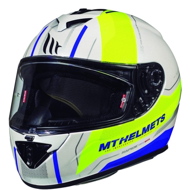 Dziecięcy kask motocyklowy MT Rapide Duel biało-niebiesko-fluo żółty