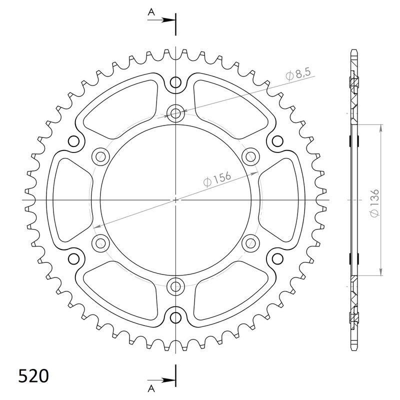Rear sprocket SUPERSPROX STEALTH red 52T, 520