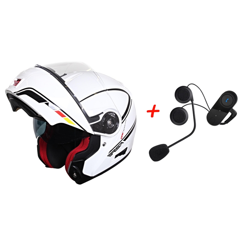 Zestaw: Kask moto szczękowy RSA TR-01 + Bluetooth Intercom z FM do kasku