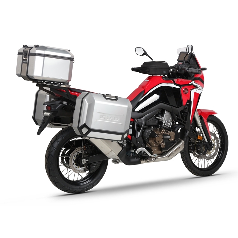 Complete set of black side aluminum cases 36L / 47L SHAD TERRA BLACK including mounting kit SHAD HONDA CRF 1100 Africa Twin
