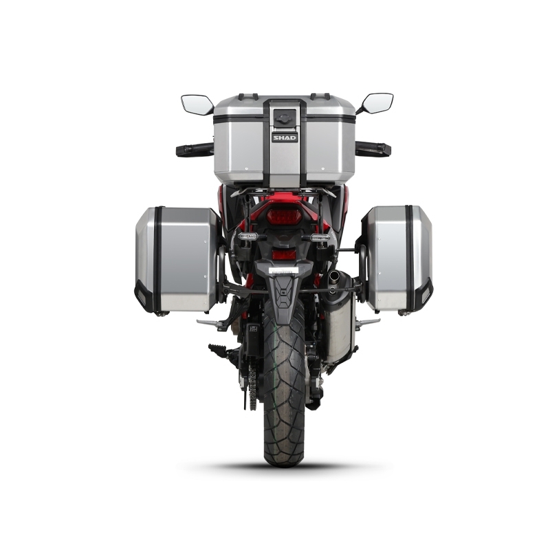 Complete set of black aluminum cases SHAD TERRA, 37L topcase + 36L / 47L side cases, including mounting kit and plate SHAD HONDA CRF 1100 Africa Twin