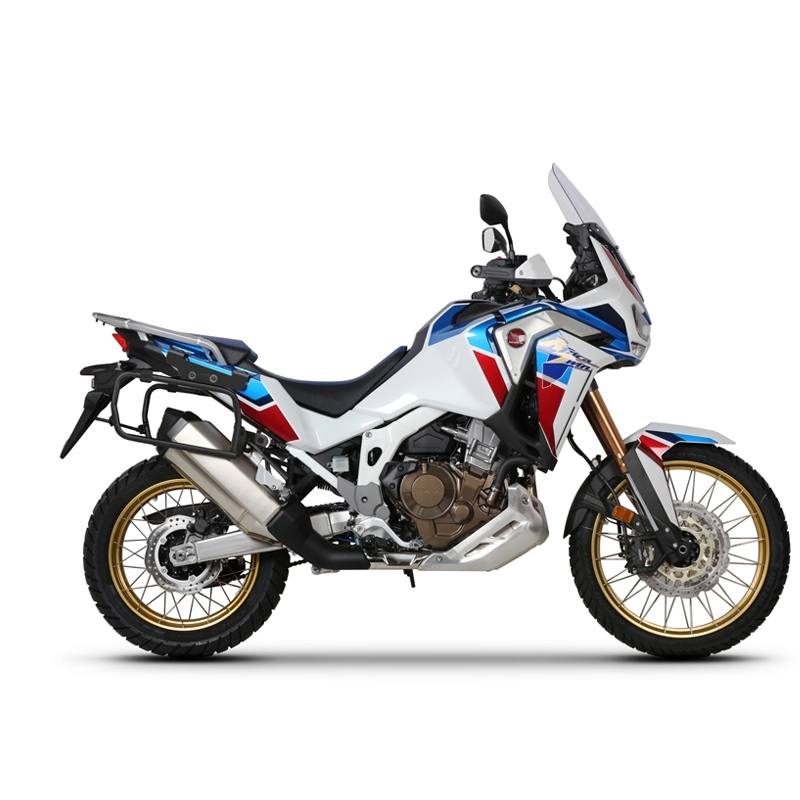 Complete set of black aluminum cases SHAD TERRA, 37L topcase + 36L / 47L side cases, including mounting kit and plate SHAD HONDA CRF 1100 Africa Twin