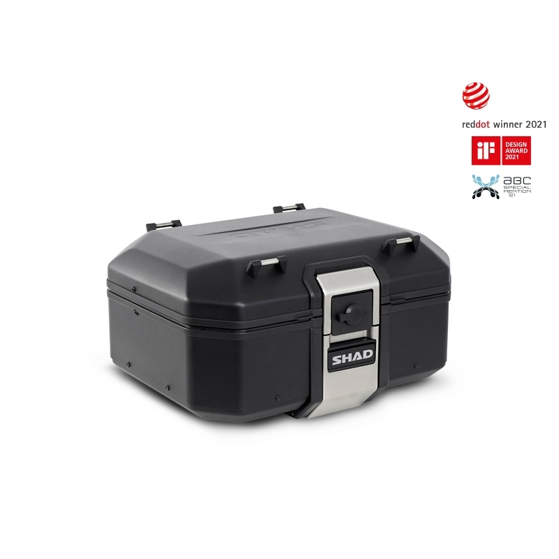 Complete set of black aluminum cases SHAD TERRA, 37L topcase + 36L / 47L side cases, including mounting kit and plate SHAD TRIUMPH Tiger 800
