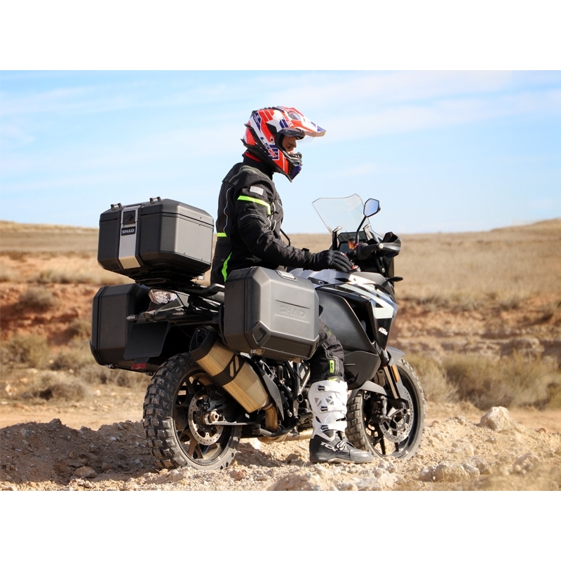 Complete set of black aluminum cases SHAD TERRA, 37L topcase + 36L / 47L side cases, including mounting kit and plate SHAD R 1200 GS Adventure/ R 1250 GS Adventure