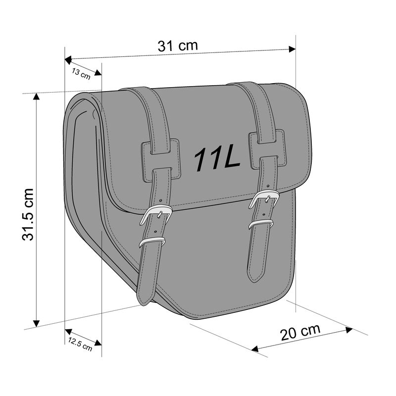 Leather saddlebag CUSTOMACCES IBIZA black right, with side metal base + universal support
