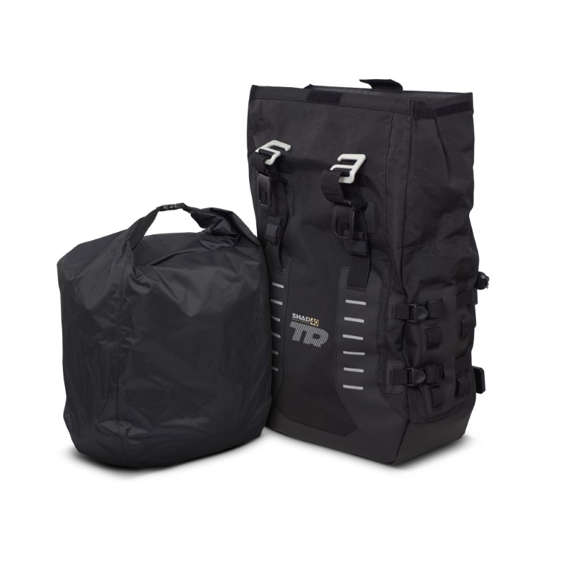 Complete set of SHAD TERRA TR40 adventure saddlebags and SHAD TERRA BLACK aluminium 55L topcase, including mounting kit SHAD Harley Davidson Pan America 1250