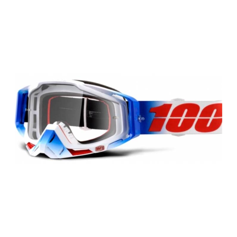 Gogle 100% Racecraft Fourth niebiesko-biało-czerwone (przezroczysta szyba)