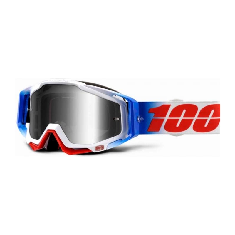Gogle 100% Racecraft Fourth niebiesko-biało-czerwone (srebrna chrom szyba + przezroczysta szyba)
