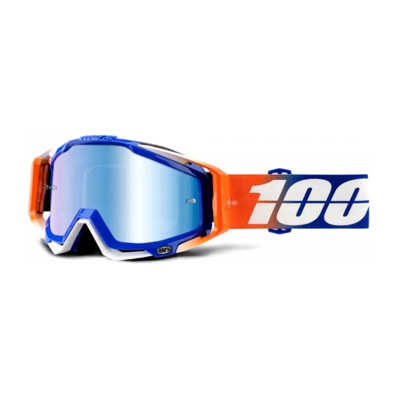 Gogle 100% Racecraft Roxburry niebiesko-biało-pomarańczowe (niebieska chrom szyba + przezroczysta szyba)