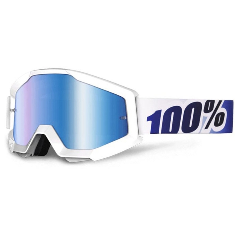 Gogle 100% Strata Equinox białe (niebieska chrom szyba z pinami do folii)