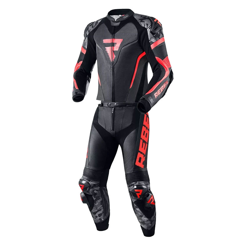 Kombinezon motocyklowy Rebelhorn Rebel fluo czerwono-czarny