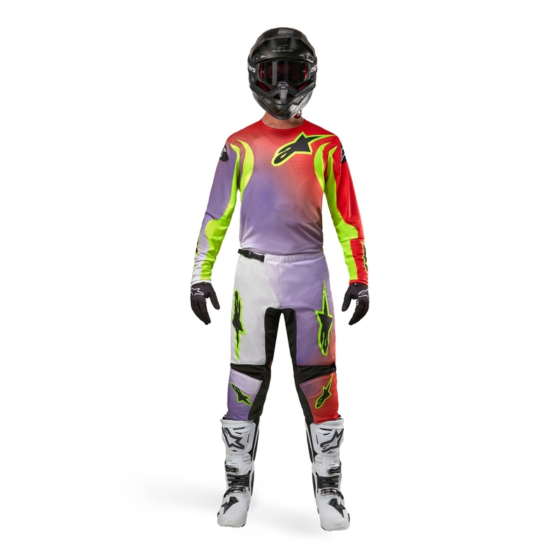 Motokrosové kalhoty Alpinestars Fluid Lucent 2024  bílo-fialovo-červeno-žluto fluo-černé