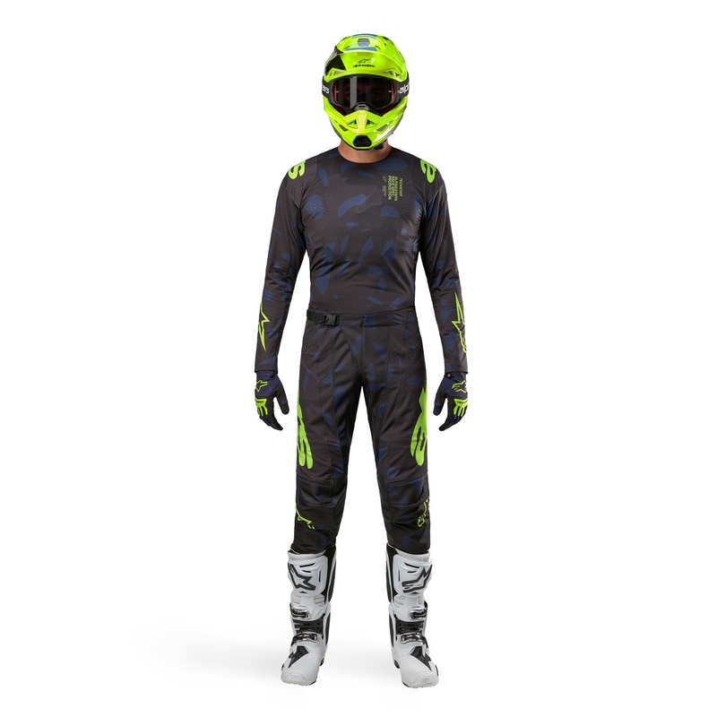 Spodnie motocrossowe Alpinestars Techstar Rantera czarno-niebiesko-fluo-żółte