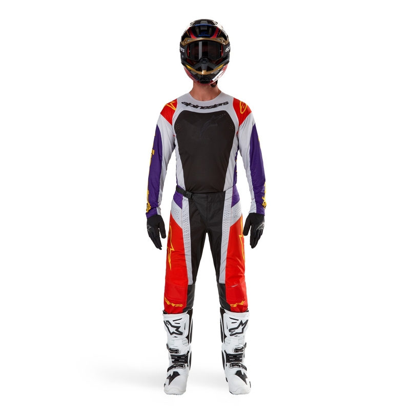 Spodnie motocrossowe Alpinestars Techstar Ocuri pomarańczowo-szaro-fioletowo-żółte wyprzedaż