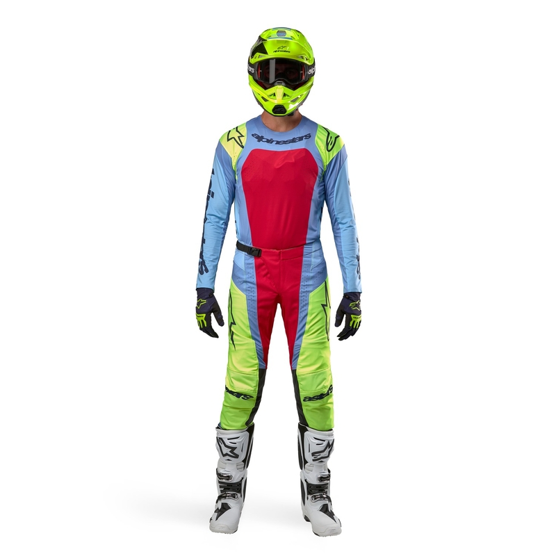 Spodnie motocrossowe Alpinestars Techstar Ocuri jasnoniebieskie-fluo-żółto-czerwone