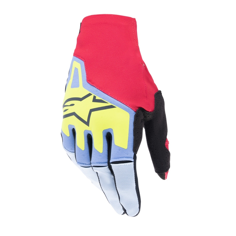 Rękawice motocrossowe Alpinestars Techstar jasnoniebiesko-czerwono-żółte fluo-czarne