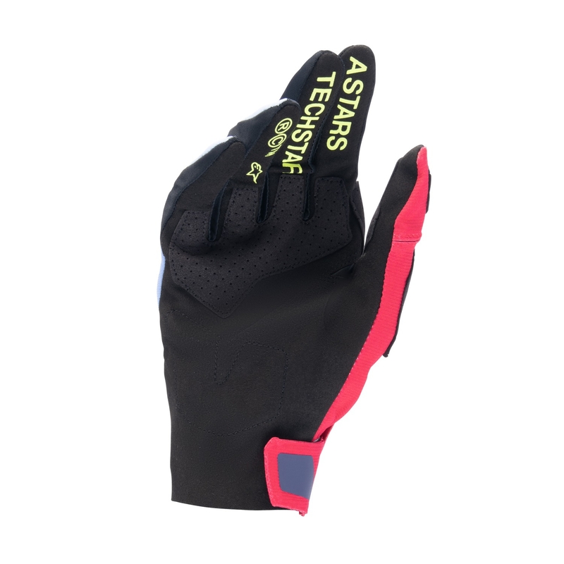Rękawice motocrossowe Alpinestars Techstar jasnoniebiesko-czerwono-żółte fluo-czarne