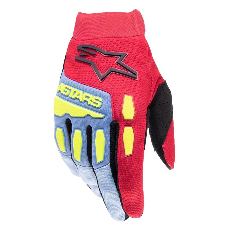 Rękawice motocrossowe Alpinestars Full Bore jasnoniebiesko-czerwono-żółte fluo-czarne