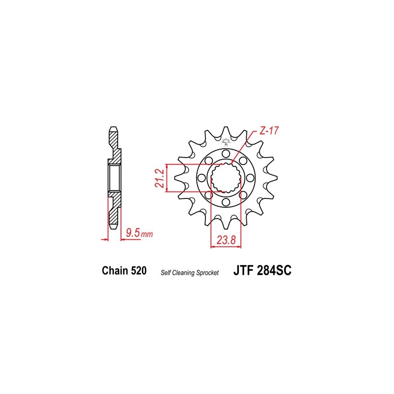 Front sprocket JT 14T, 520 Self Cleaning Lightweight