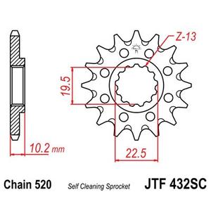 Front sprocket JT JTF 432-13SC 13T, 520 Self Cleaning Lightweight