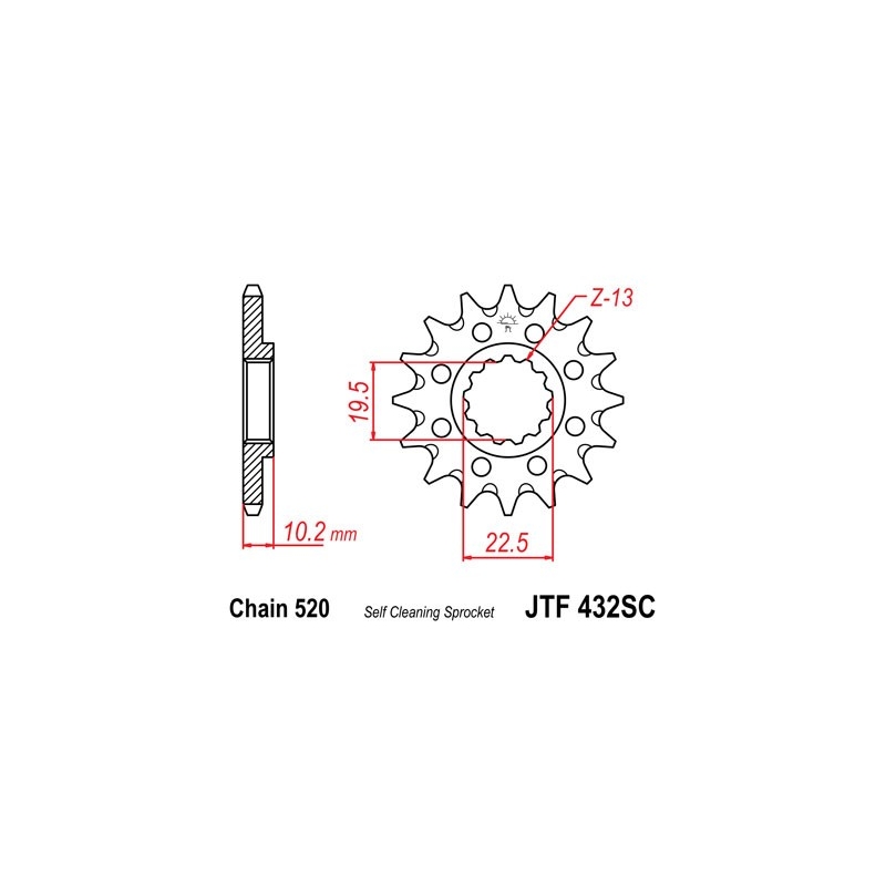 Front sprocket JT 13T, 520 Self Cleaning Lightweight