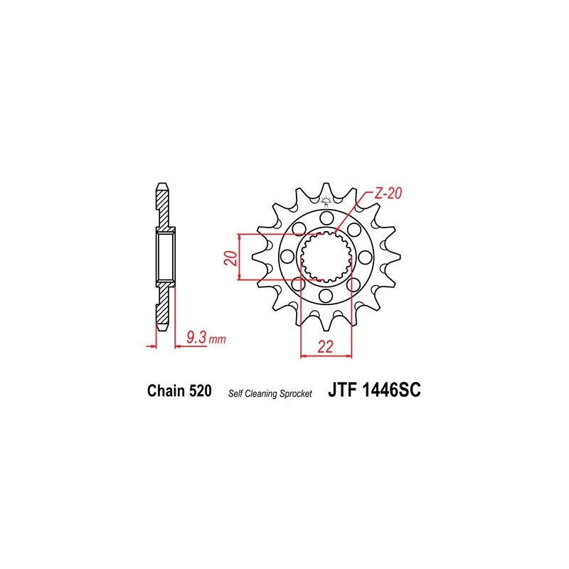 Front sprocket JT 13T, 520 Self Cleaning Lightweight