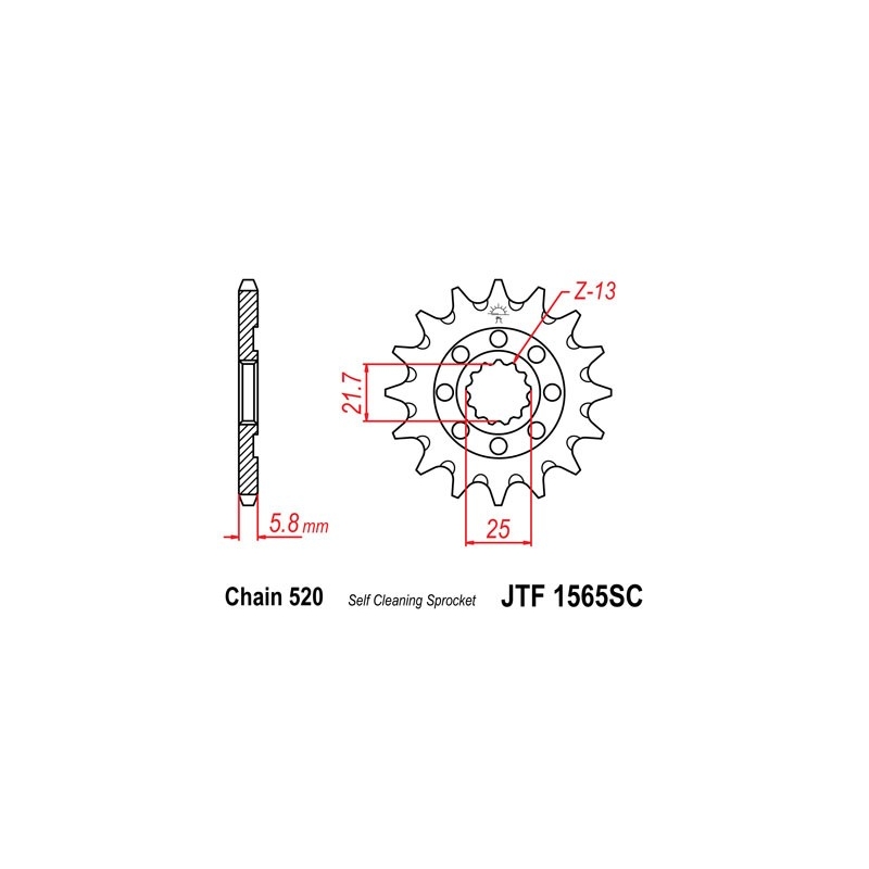 Front sprocket JT 13T, 520 Self Cleaning Lightweight