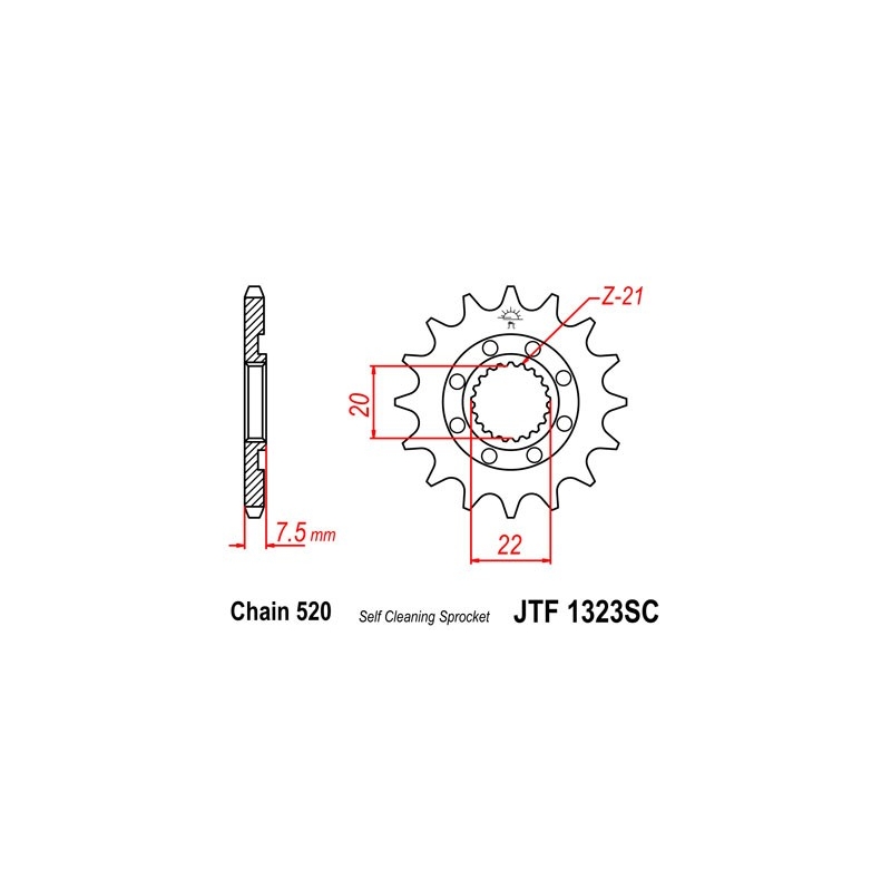 Front sprocket JT 14T, 520 Self Cleaning Lightweight