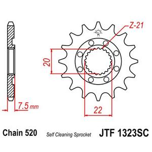 Front sprocket JT JTF 1323-13SC 13T, 520 Self Cleaning Lightweight