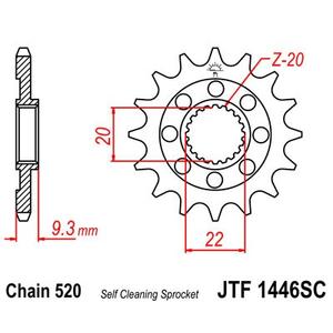 Front sprocket JT JTF 1446-14SC 14T, 520 Self Cleaning Lightweight