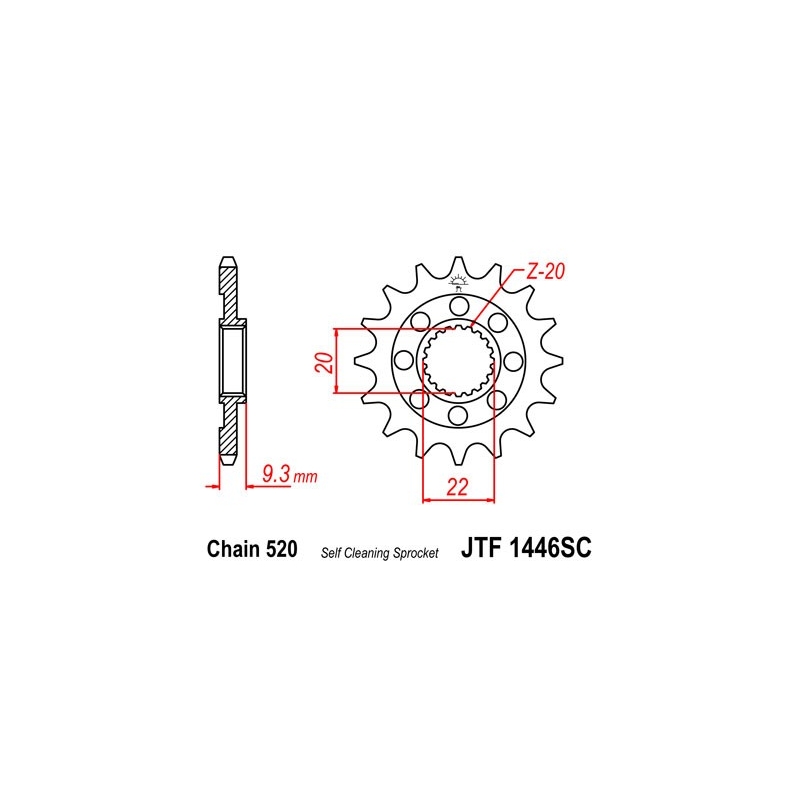 Front sprocket JT 14T, 520 Self Cleaning Lightweight