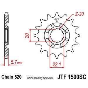 Front sprocket JT JTF 1590-14SC 14T, 521 Self Cleaning Lightweight