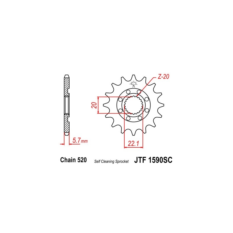 Front sprocket JT 14T, 521 Self Cleaning Lightweight