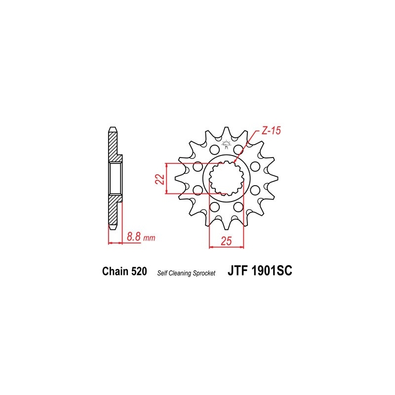Front sprocket JT 15T, 520 Self Cleaning Lightweight