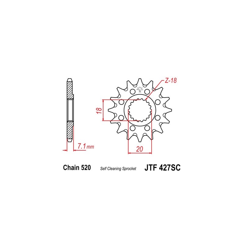 Front sprocket JT 13T, 520 Self Cleaning Lightweight