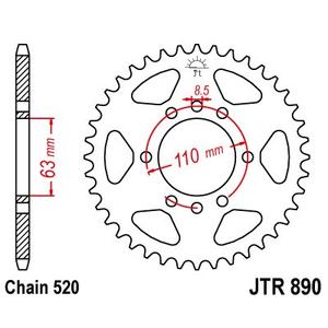 Rear sprocket JT JTR 890-42ZBK 42T, 520 Black zinc
