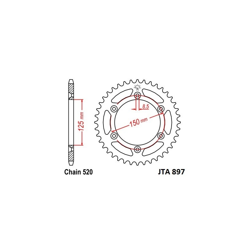 Rear ALU sprocket JT 50T, 520 Black