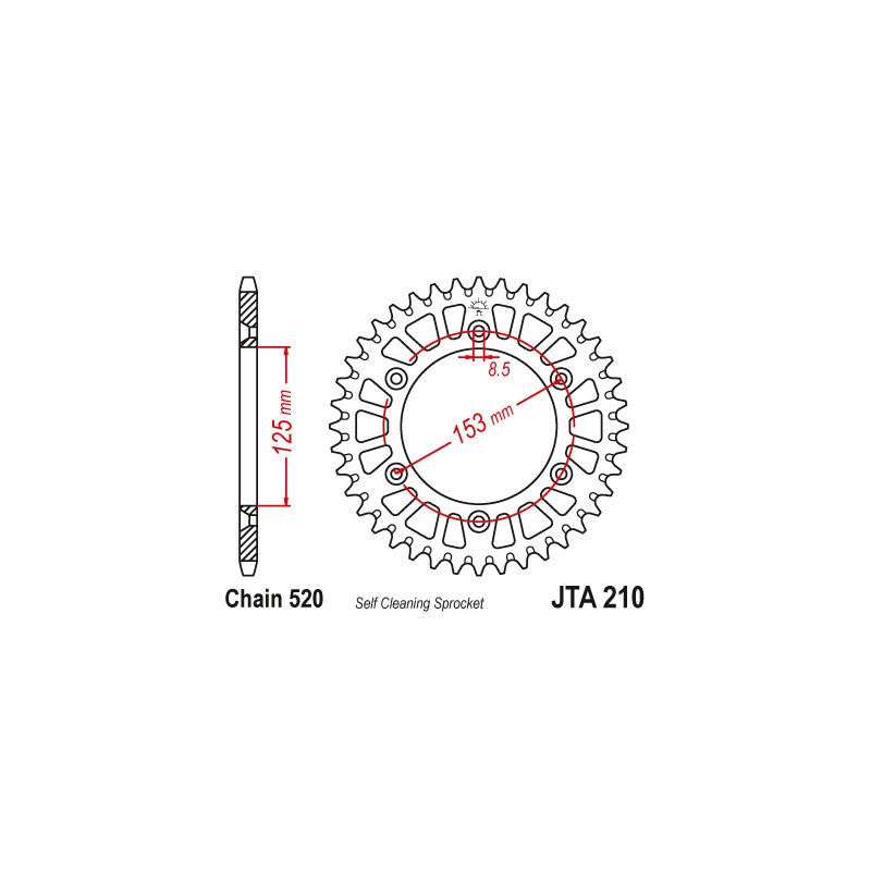 Rear ALU sprocket JT 53T, 520 Black