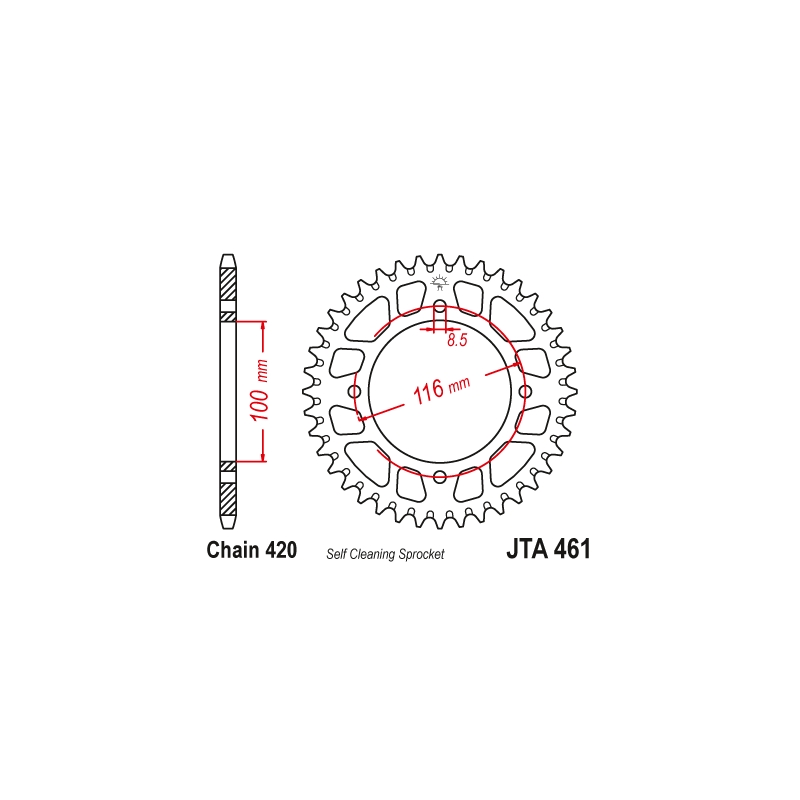 Rear ALU sprocket JT 50T, 420 Black wyprzedaż