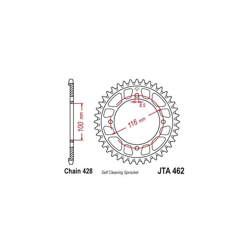 Rear ALU sprocket JT 51T, 428 Black