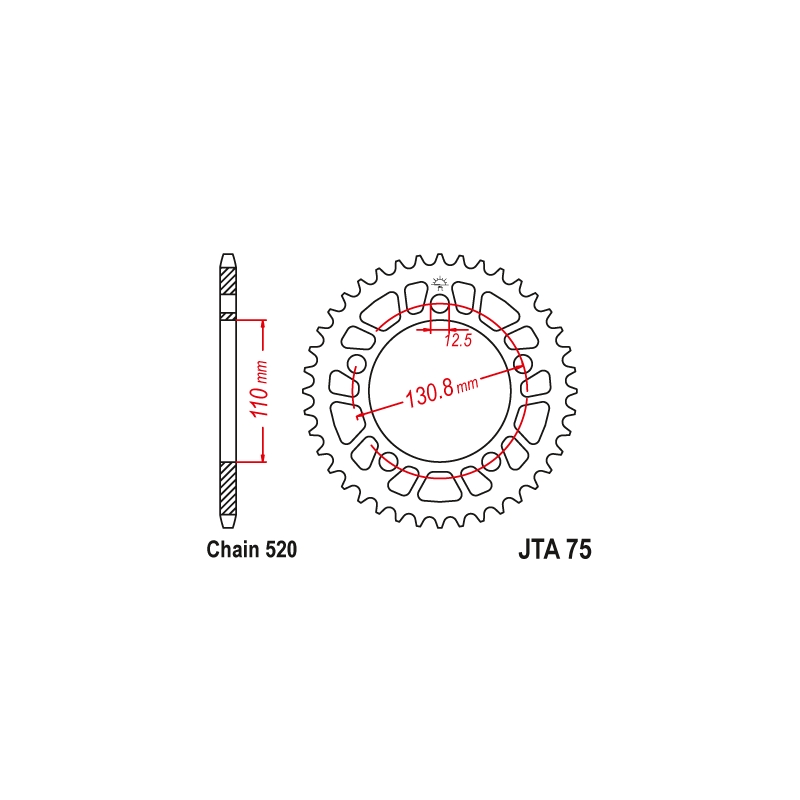 Rear ALU sprocket JT 45T, 520 Black
