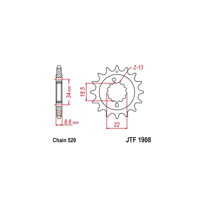 Front sprocket JT 15T, 520 rubber cushioned