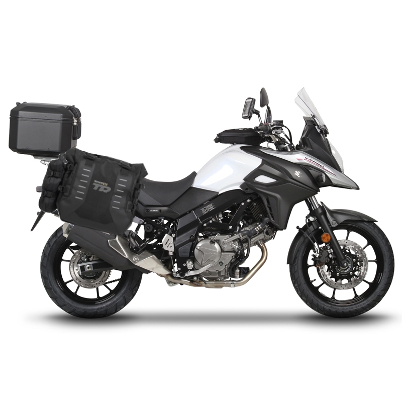 Complete set of SHAD TERRA TR40 adventure saddlebags and SHAD TERRA BLACK aluminium 55L topcase, including mounting kit SHAD SUZUKI DL 650 V-Strom